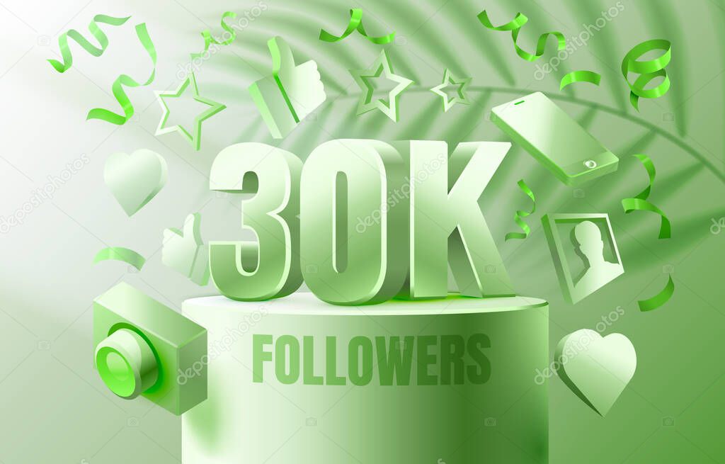 Thank you followers peoples, 30k online social group, happy banner celebrate, Vector