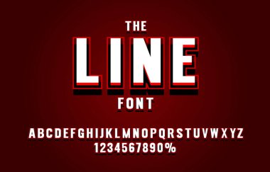 Kırmızı çizgi yazı tipi koleksiyonu, harfler ve sayılar sembolü. Vektör