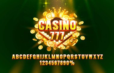 Kumarhane 777 yazı tipi koleksiyonu, harf ve sayı sembolü. Vektör