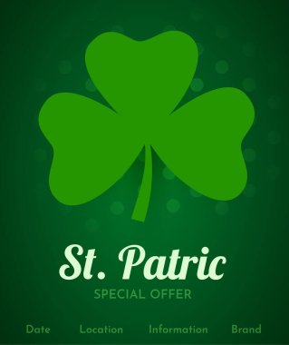 Üç boyutlu yonca yaprağı. Aziz Patrick günün kutlu olsun. Özel teklif afişi.