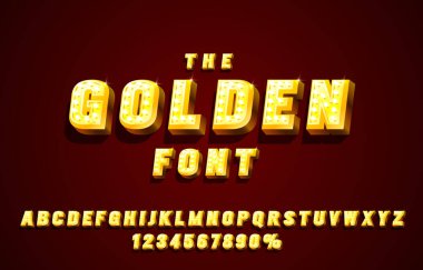 Altın yazı tipi koleksiyonu, harfler ve sayılar sembolü. Vektör