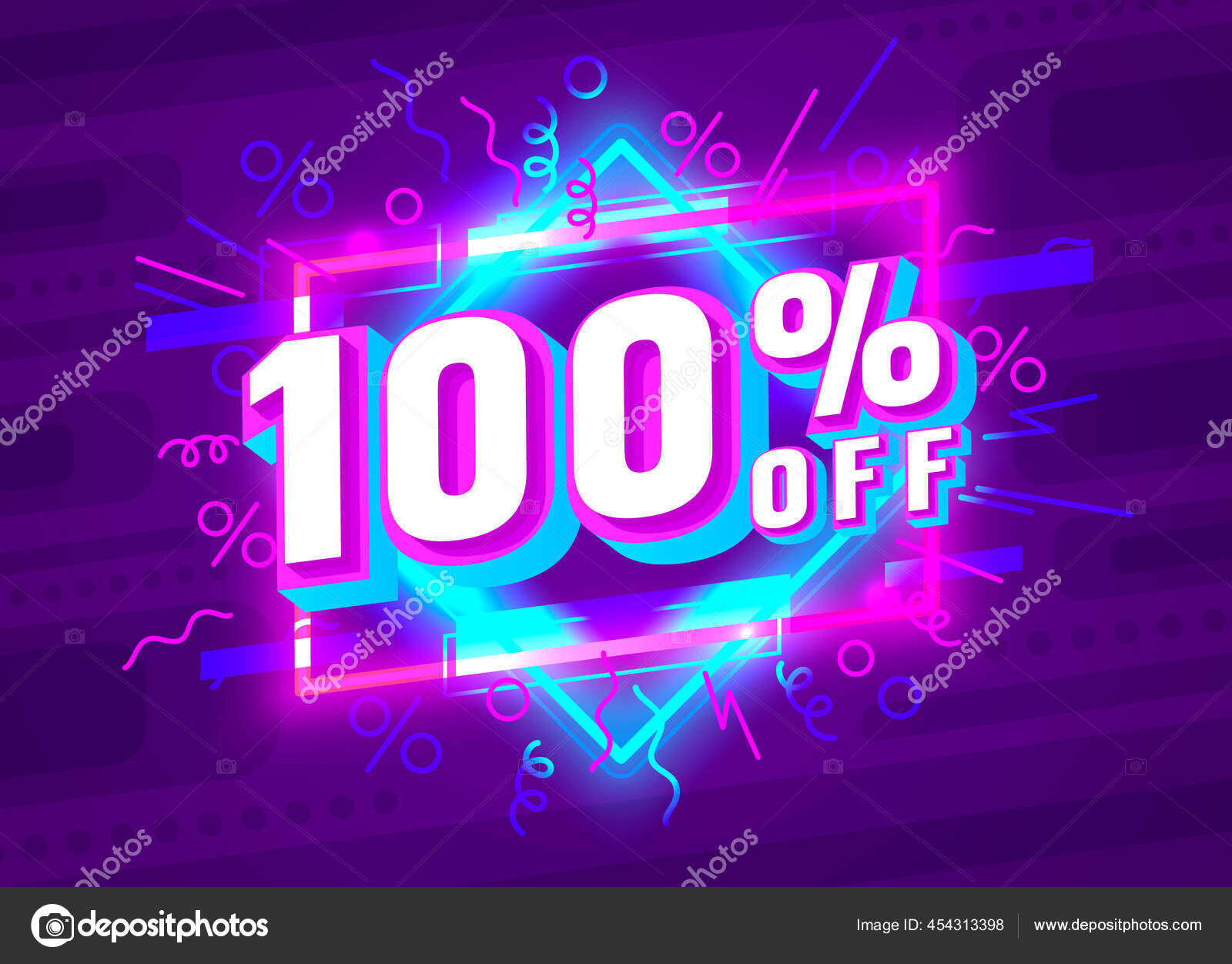 Cyber 100 Off Sale Banner Light Neon Flyer Retro Label Vector Vector Image By C Hobbit Art Vector Stock