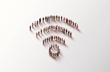 Kablosuz bağlantı şeklinde geniş bir grup insan. Kablosuz internet.