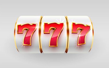 Altın kumar makinesi ikramiyeyi kazandı. 777 Büyük Kazanç konsepti. Kumarhane ikramiyesi.