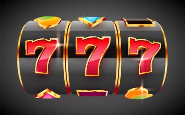 Altın kumar makinesi ikramiyeyi kazandı. 777 Büyük Kazanç konsepti. Kumarhane ikramiyesi.