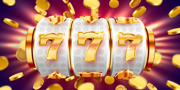 Golden spelmaskin vinner jackpotten. 777 Stor vinst koncept. Kasino jackpot. — Stock vektor