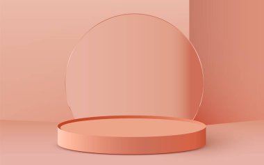 Soyut sahne arkaplanı. Arka planda silindir podyum var. Ürün sunumu, modelleme, kozmetik ürünü, podyum, sahne kaidesi veya platformu göster.