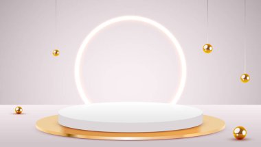 Soyut sahne arkaplanı. Arka planda silindir podyum var. Ürün sunumu, modelleme, kozmetik ürünü, podyum, sahne kaidesi veya platformu göster.