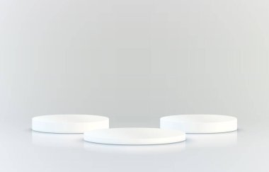 Işıklı sahne podyumu, gri arka planda ödül töreni için sahne podyumu sahnesi. Vektör