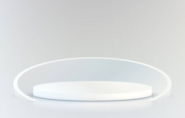 Işıklı sahne podyumu, gri arka planda ödül töreni için sahne podyumu sahnesi. Vektör