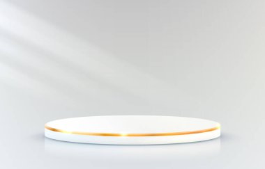 Işıklı sahne podyumu, gri arka planda ödül töreni için sahne podyumu sahnesi. Vektör