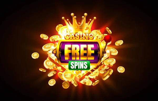 Casino free spin 777 etikett ram, gyllene banner, gräns vinnare, Vegas spel. Vektor — Stock vektor
