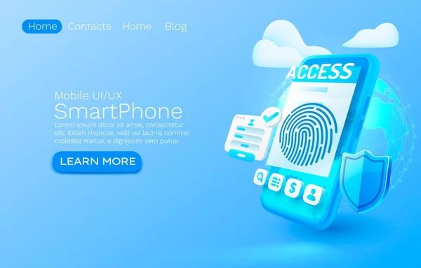 Smartphone Login conceito banner aplicativo, lugar para texto, aplicativo on-line de acesso, serviço móvel de autorização. Vetor — Vetor de Stock
