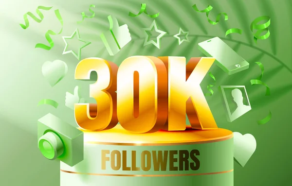 Děkuji vám následovníci národy, 30k online sociální skupina, šťastný prapor slavit, Vektor — Stockový vektor