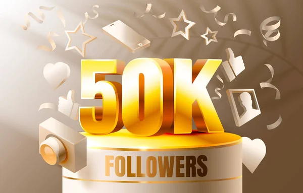 Grazie popoli seguaci, 50k gruppo sociale online, felice banner celebrare, vettore — Vettoriale Stock