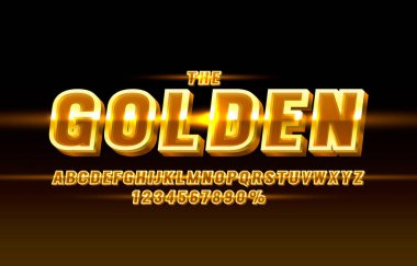 Altın yazı tipi koleksiyonu, harfler ve sayılar sembolü. Vektör