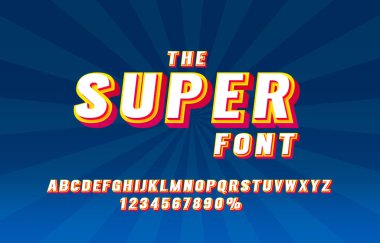 Süper yazı tipi koleksiyonu, harfler ve sayılar sembolü. Vektör