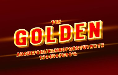 Altın yazı tipi koleksiyonu, harfler ve sayılar sembolü. Vektör