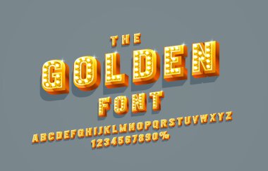 Altın yazı tipi koleksiyonu, harfler ve sayılar sembolü. Vektör