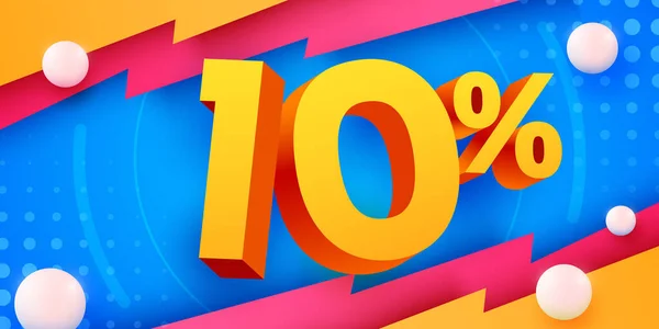 10% rabatt. Rabatt kreativ komposition. 3D mega försäljning symbol med dekorativa objekt. Försäljning banner och affisch. — Stock vektor