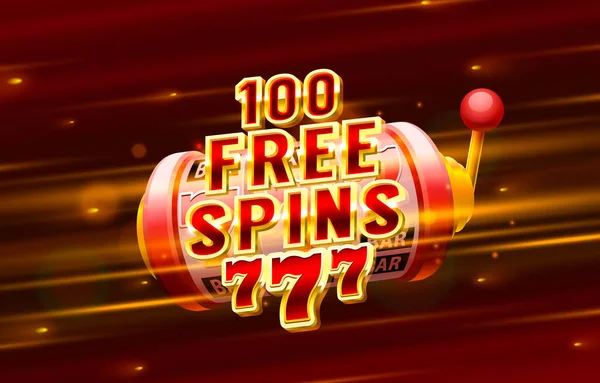 Casino 100 gratis spin 777 label frame, gouden banner, grens winnaar, Vegas spel. Vector — Stockvector