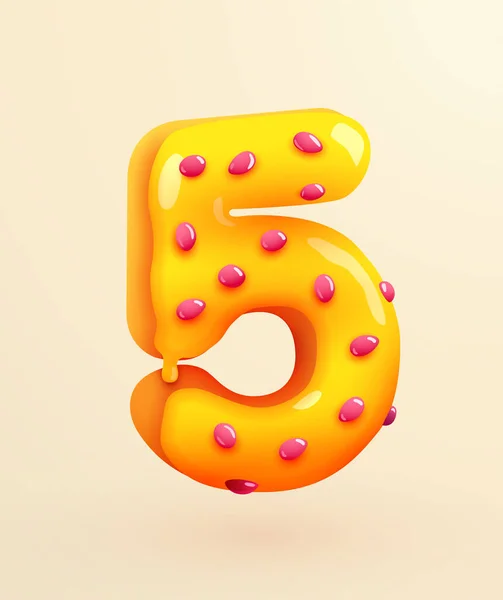 ドーナツのフォントをガラス化。5番。５番のケーキだ。デザートスタイル。クリームとおいしいパン屋の番号のコレクション。記念日と誕生日のコンセプト. — ストックベクタ