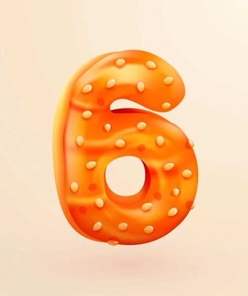 Fonte Vitrée donut. Numéro 6. Le gâteau numéro six. Style dessert. Collection de savoureux numéros de boulangerie à la crème. Concept anniversaire et anniversaire. — Image vectorielle