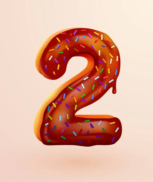 페인트가 뿌려진 도넛이에요. 2 번. 2 번째 케익. 디저트 스타일. 맛있는 빵집 숫자를 크림 과 함께 모은다. 생일 과 생일 개념. — 스톡 벡터