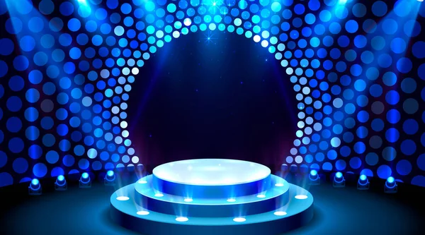 Show light, Stage Podium Scene with for Award Ceremony on blue Background (en inglés). Vector — Vector de stock