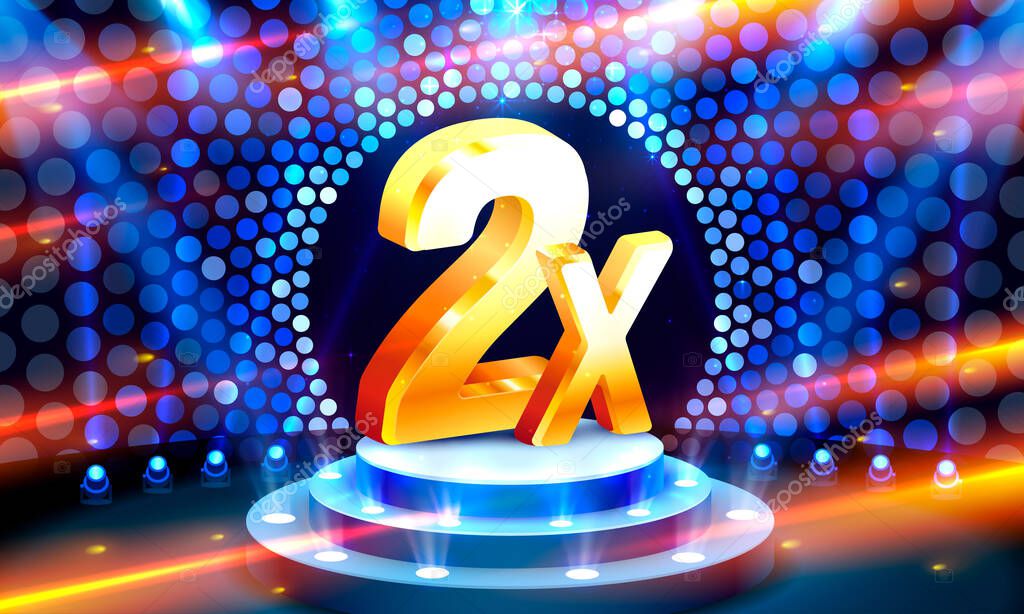 2x winner banner, promotion flyer, prize label. Vector illustration