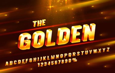 Altın yazı tipi koleksiyonu, harfler ve sayılar sembolü. Vektör