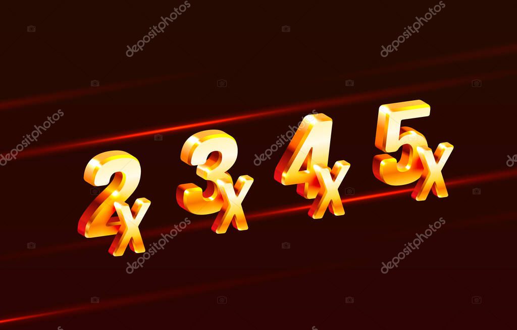 Bonus 2x, 3x, 4x, 5x prize winner, big jackpot game, casino sign set. Vector illustration