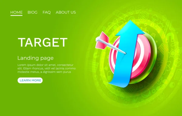 Target landing page, pijl omhoog, banner business 3d icoon. Vector — Stockvector