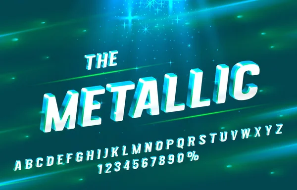 De Metallic font set collectie, letters en cijfers symbool. Vector — Stockvector