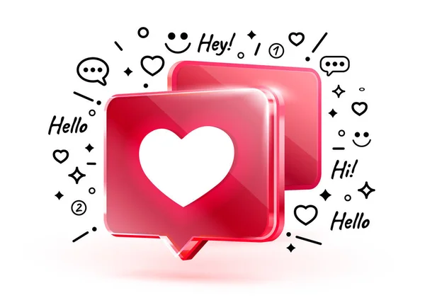Corazón como icono, signo seguidor 3d banner, amor post redes sociales. Vector — Vector de stock