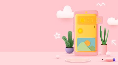  Sevimli 3D akıllı telefon kompozisyonu. Mobil uygulama geliştirme.