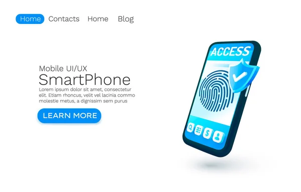 Smartphone Login conceito banner aplicativo, lugar para texto, aplicativo on-line de acesso, serviço móvel de autorização. Vetor —  Vetores de Stock