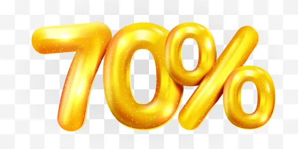 70 percent Off. Discount creative composition of golden balloons. 3d mega sale or seventy percent bonus symbol on transparent background. Sale banner and poster. - Stok Vektor