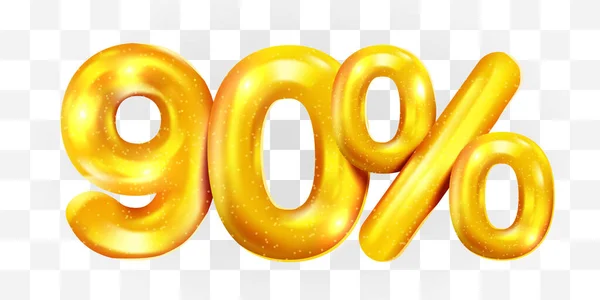 90 percento di sconto. Sconto composizione creativa di palloncini d'oro. 3d mega vendita o novanta per cento simbolo bonus su sfondo trasparente. Vendita banner e poster. — Vettoriale Stock