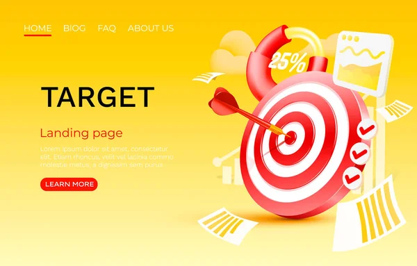 Target chart landing page, banner business 3d pictogram. Vector — Stockvector