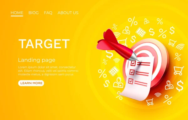 Target landing page, banner business 3d icoon. Vector — Stockvector