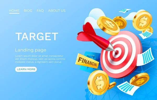 Target finance landing page, banner business 3d pictogram. Vector — Stockvector