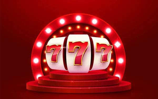 La máquina tragaperras dorada gana el premio mayor. 777 Gran concepto de victoria. Casino jackpot. — Archivo Imágenes Vectoriales