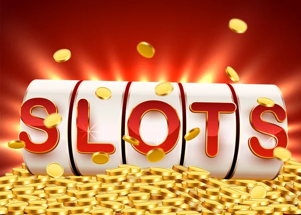 Goldener Spielautomat gewinnt den Jackpot. 777 Big-Win-Konzept. Casino-Jackpot. — Stockvektor