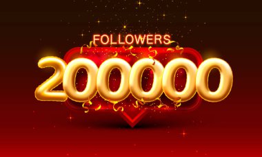 Teşekkürler takipçiler, 200.000 online sosyal grup, mutlu bayrak kutlamaları, Vektör