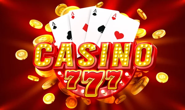 Casino gratis giro 777 marco de la etiqueta, bandera de oro, ganador de la frontera, Vegas juego. Vector — Archivo Imágenes Vectoriales