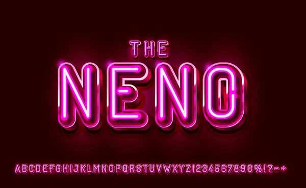 Neon stad kleur paars lettertype. Engelse alfabet en cijfers tekenen. Vector — Stockvector