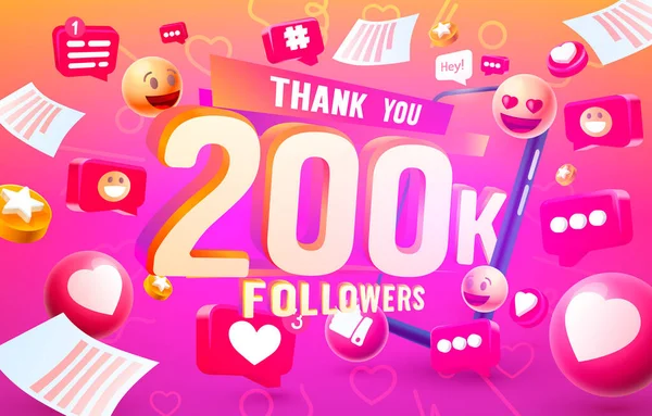 Obrigado seguidores povos, 200k grupo social on-line, feliz banner comemorar, Vector — Vetor de Stock