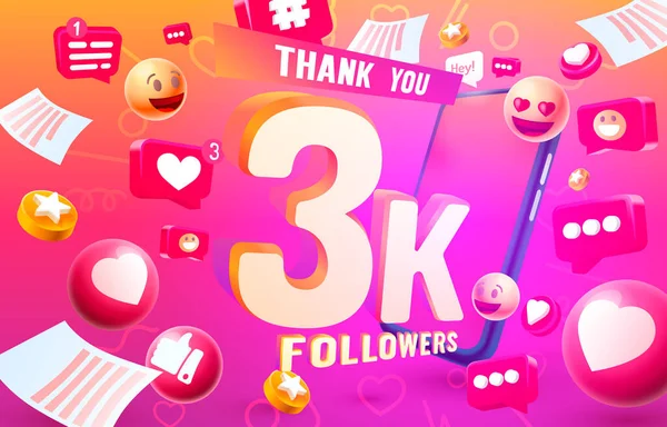 Спасибо, followers peoples, 3k online social group, happy banner celebrate, Vector — стоковый вектор