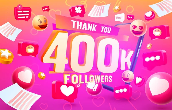 Спасибо, followers peoples, 400k online social group, happy banner celebrate, Vector — стоковый вектор